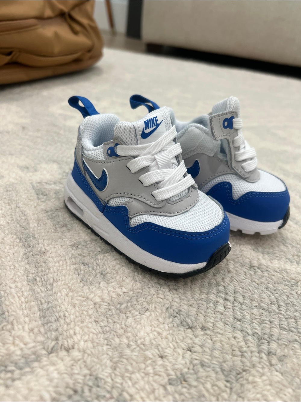 Nike Kids White, Gray & Blue Air Max Sneakers